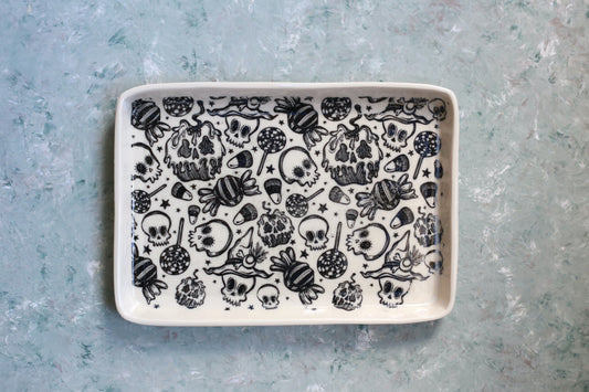 Handmade Halloween Sugar Skull Porcelain Tray