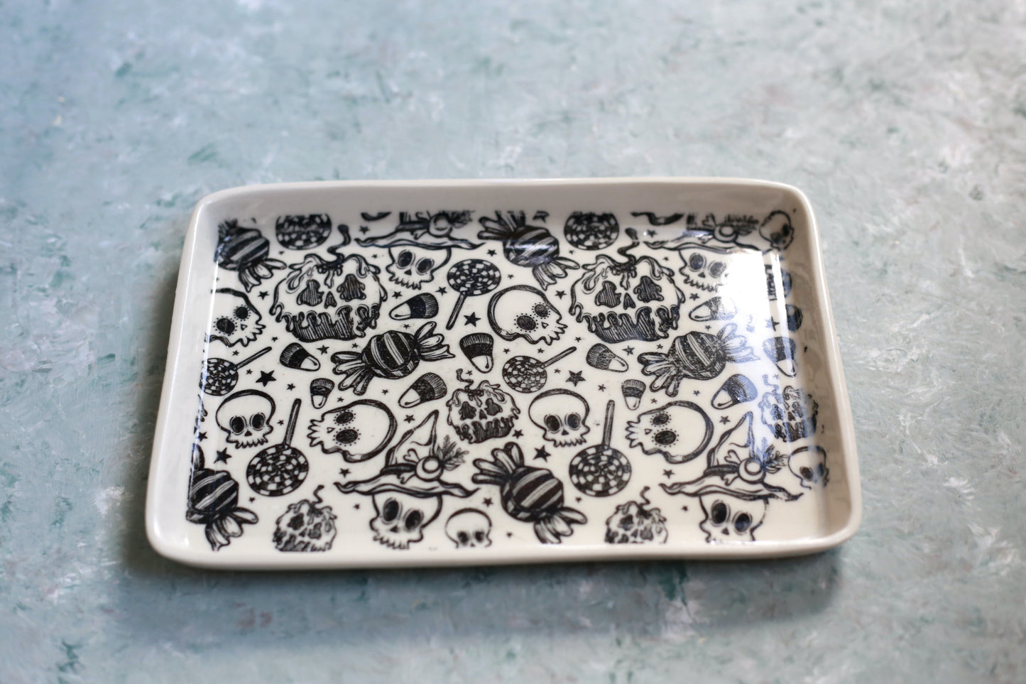 Handmade Halloween Sugar Skull Porcelain Tray