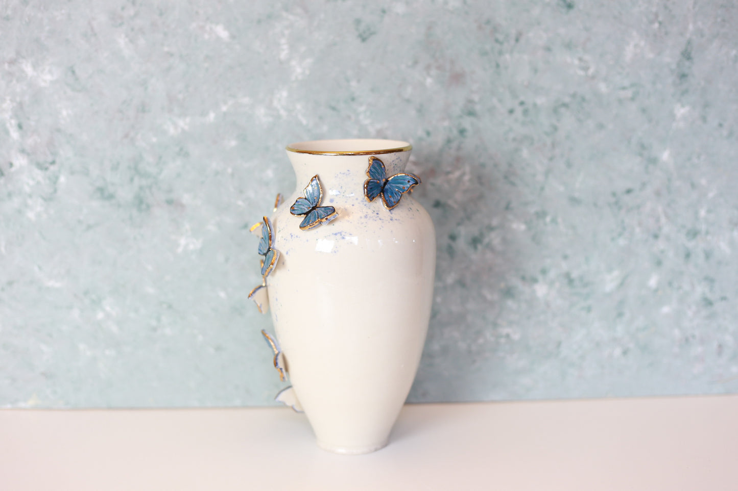 Butterfly porcelain vase with 22 K gold, handmade vase