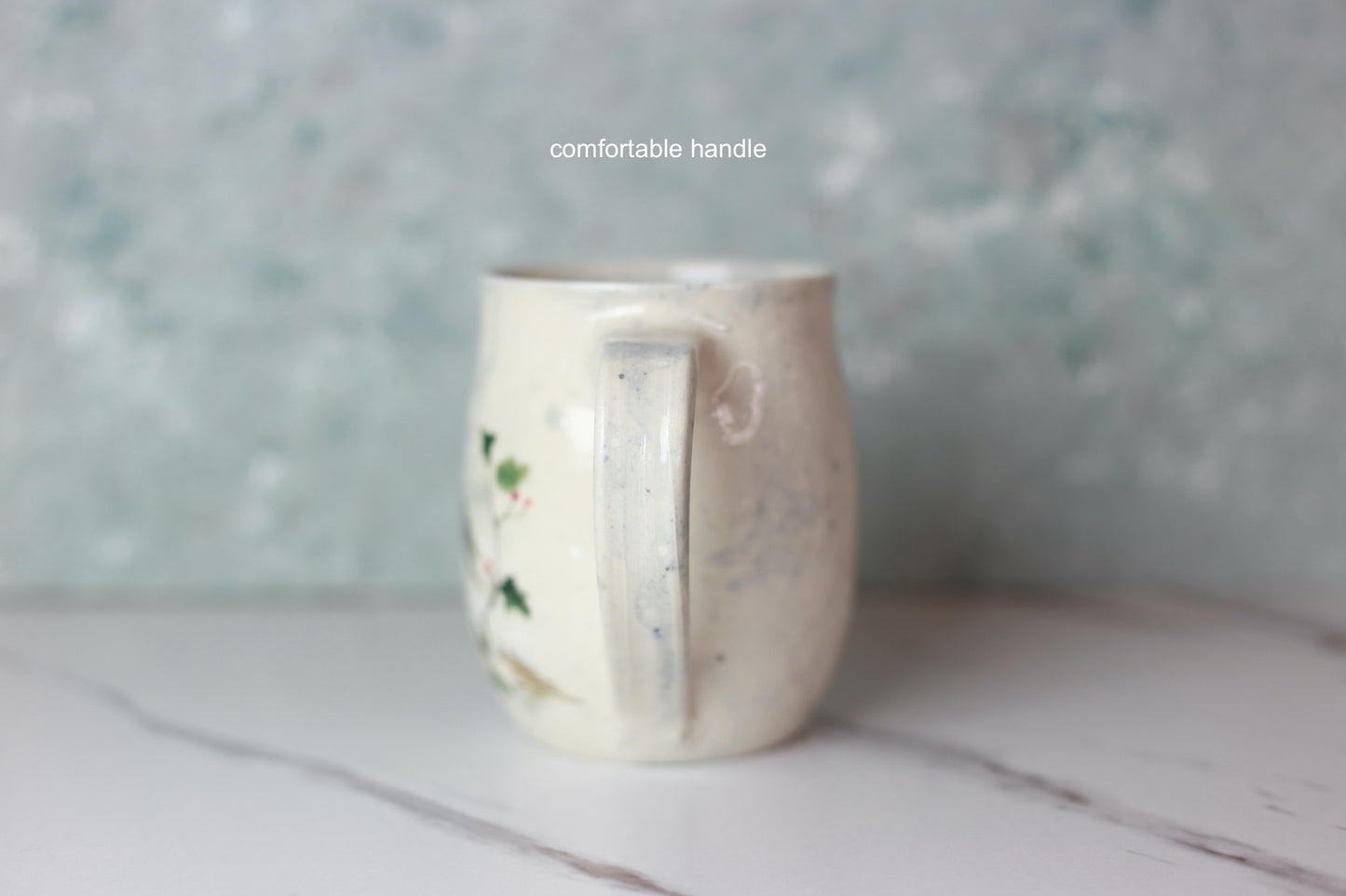 Porcelain mug with Robin bird and Holly tree