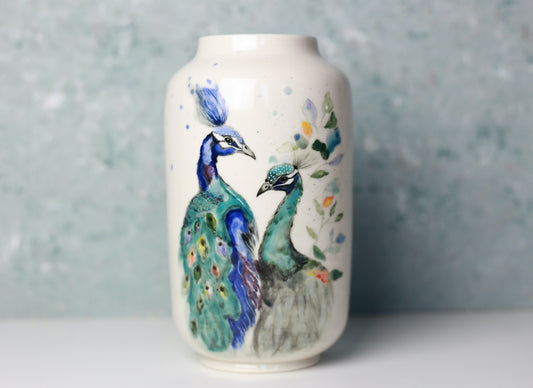 Handmade Peacock Porcelain Vase, Handpainted peacock