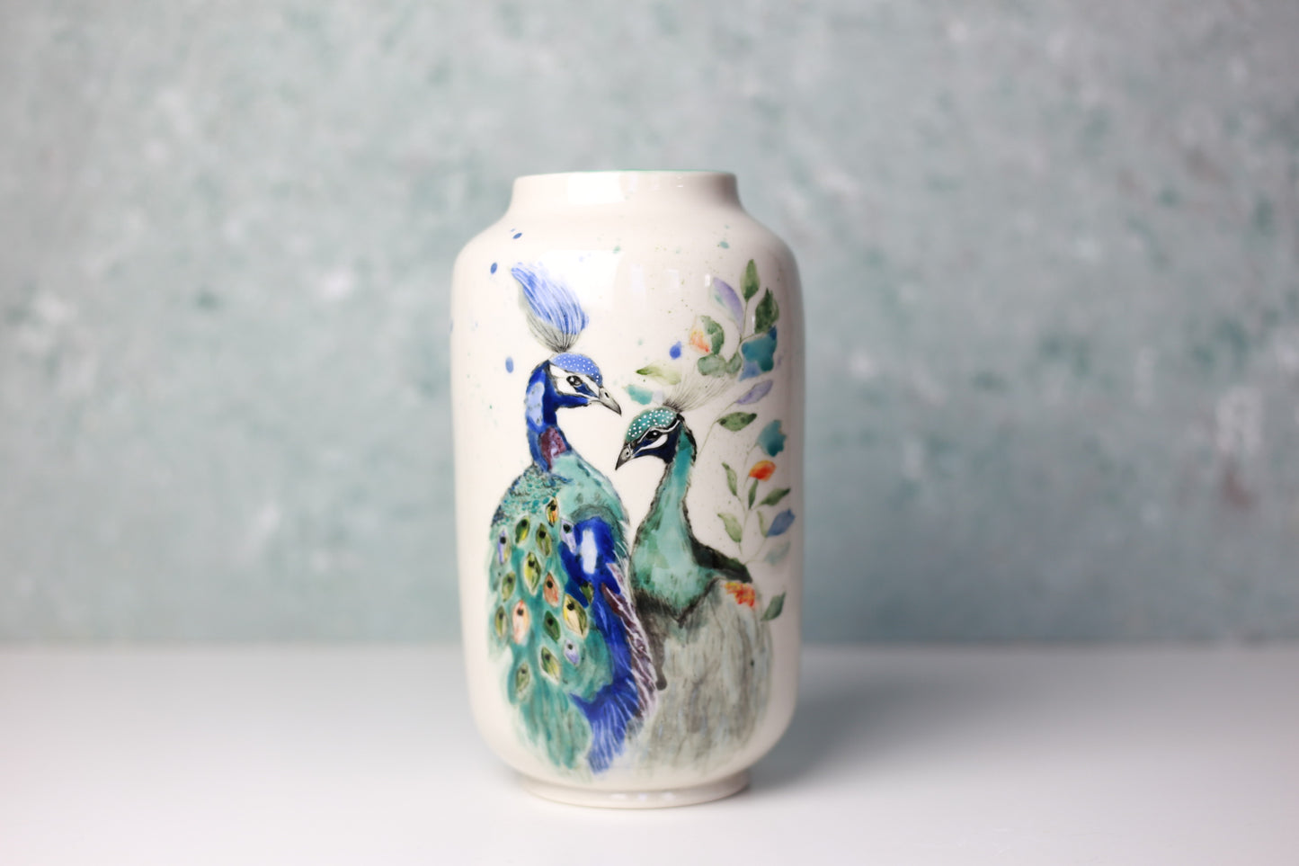 Handmade Peacock Porcelain Vase, Handpainted peacock