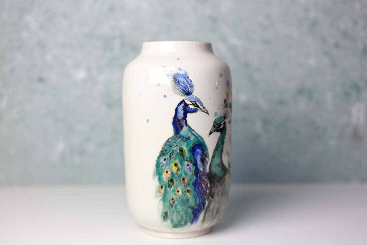 Handmade Peacock Porcelain Vase, Handpainted peacock