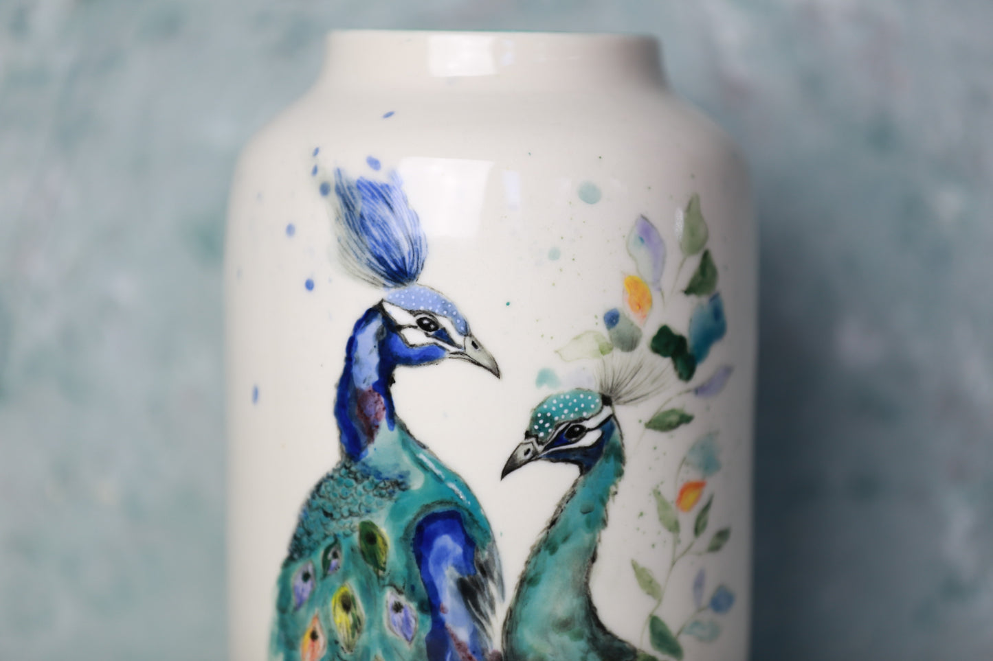 Handmade Peacock Porcelain Vase, Handpainted peacock