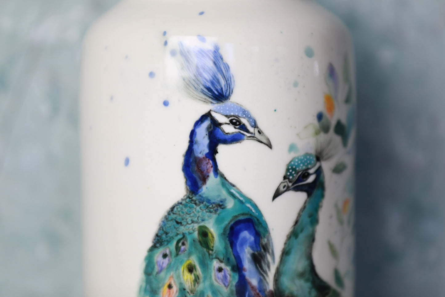 Handmade Peacock Porcelain Vase, Handpainted peacock