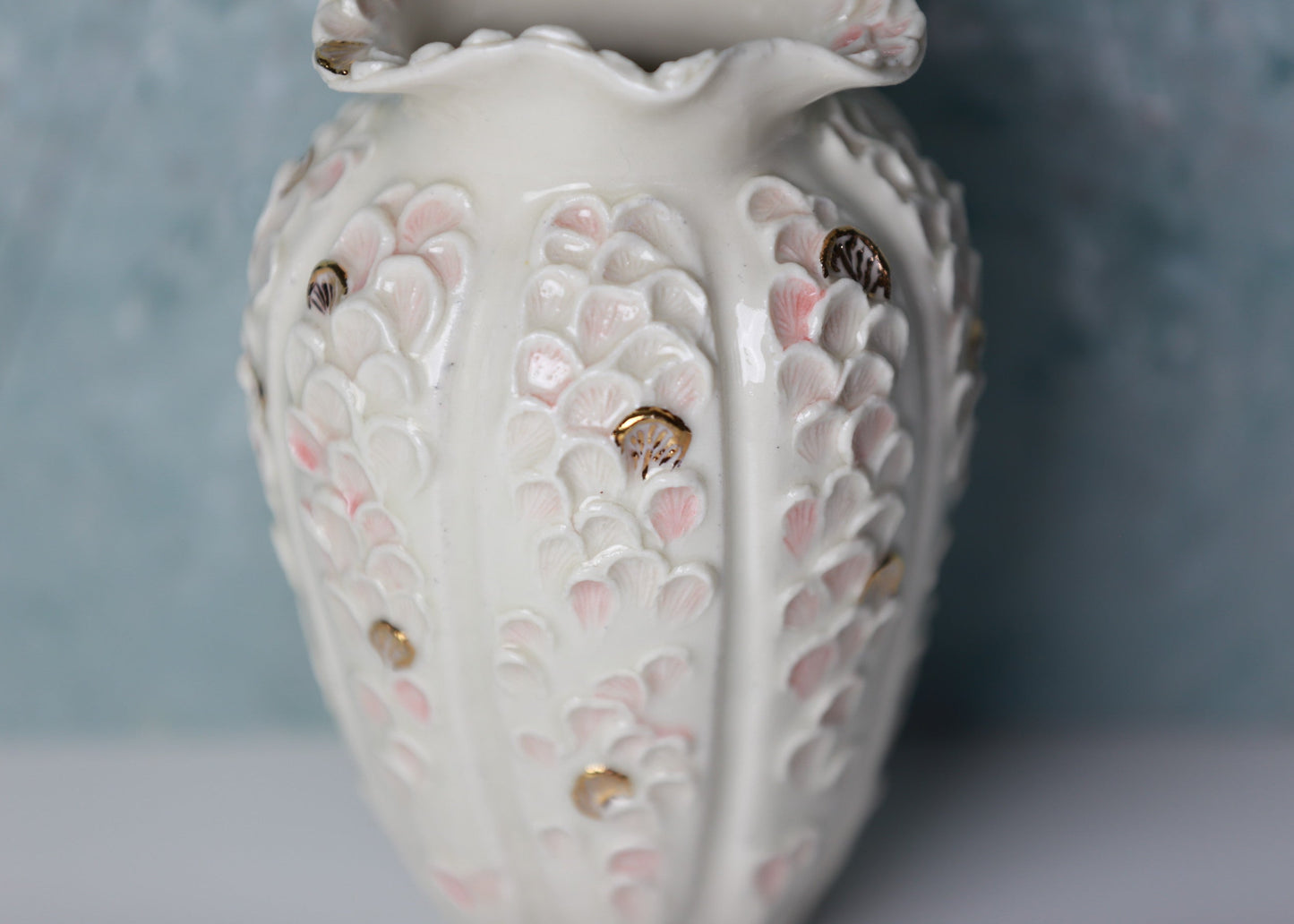 Handmade Porcelain Vase with Petals and Gold