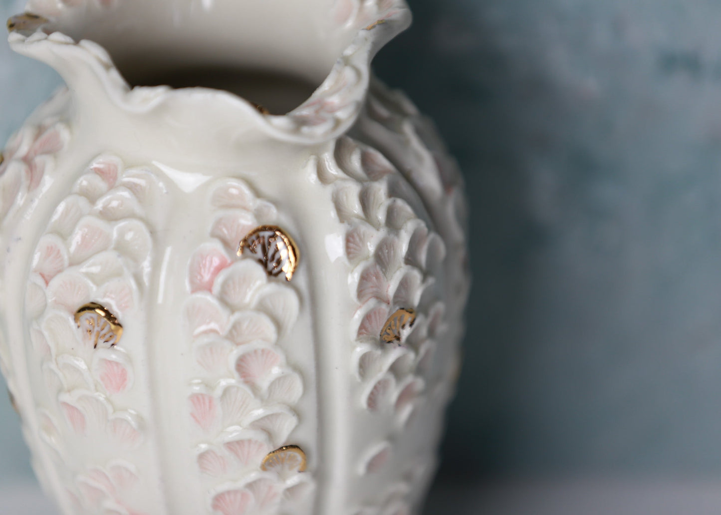 Handmade Porcelain Vase with Petals and Gold