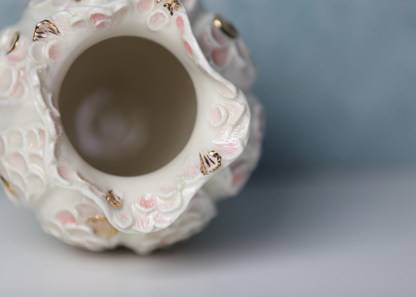 Handmade Porcelain Vase with Petals and Gold