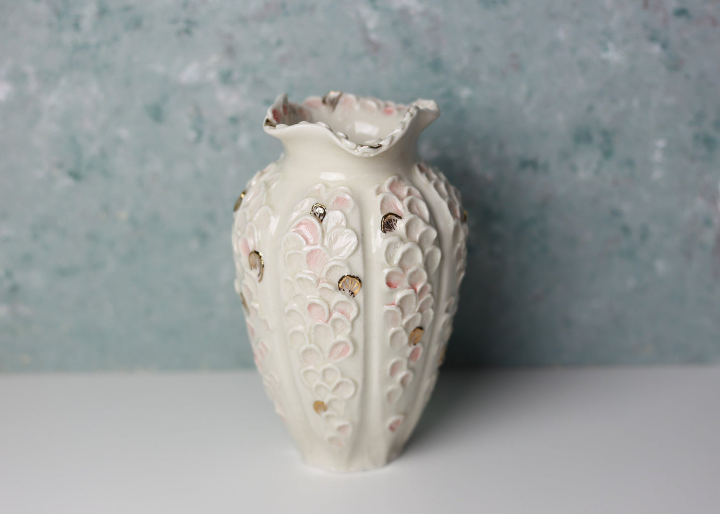 Handmade Porcelain Vase with Petals and Gold