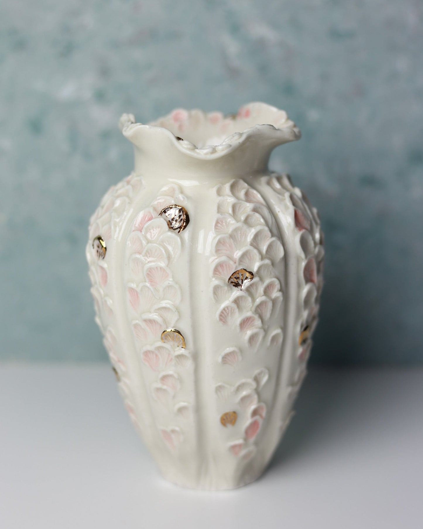 Handmade Porcelain Vase with Petals and Gold