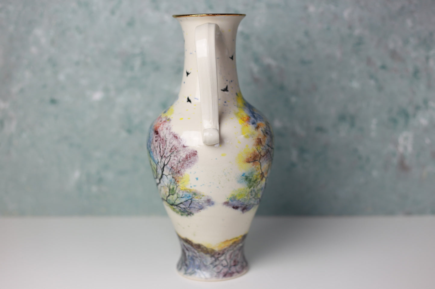 Tree of Life Porcelain Vase with 22 k gold, handmade vase, handpainted vase, vase with handles