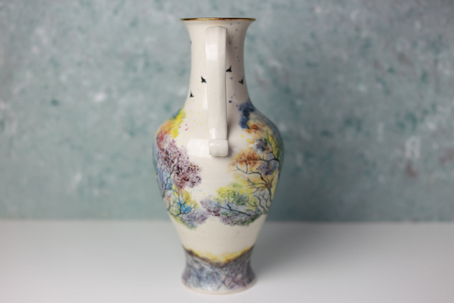 Tree of Life Porcelain Vase with 22 k gold, handmade vase, handpainted vase, vase with handles