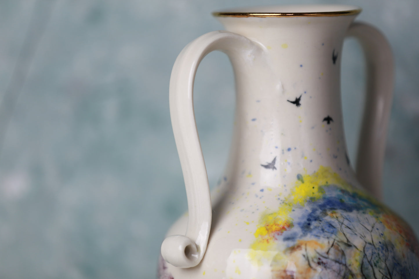 Tree of Life Porcelain Vase with 22 k gold, handmade vase, handpainted vase, vase with handles