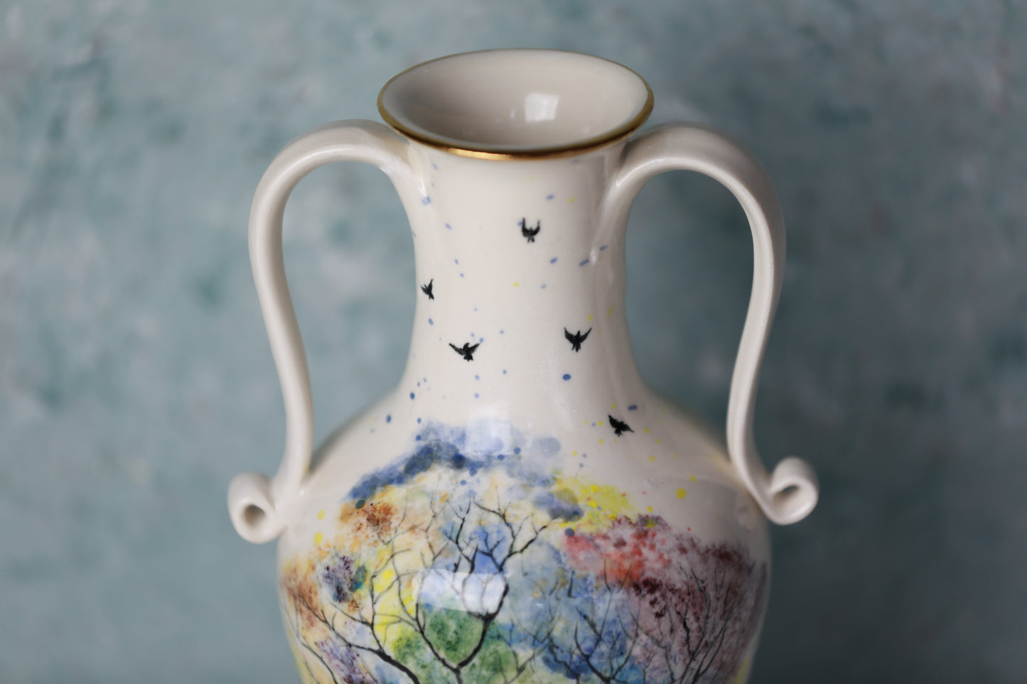 Tree of Life Porcelain Vase with 22 k gold, handmade vase, handpainted vase, vase with handles