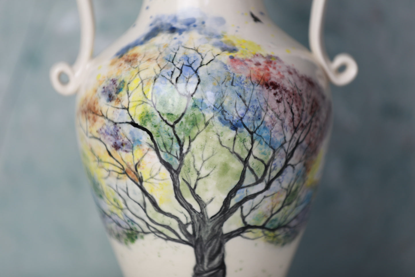 Tree of Life Porcelain Vase with 22 k gold, handmade vase, handpainted vase, vase with handles