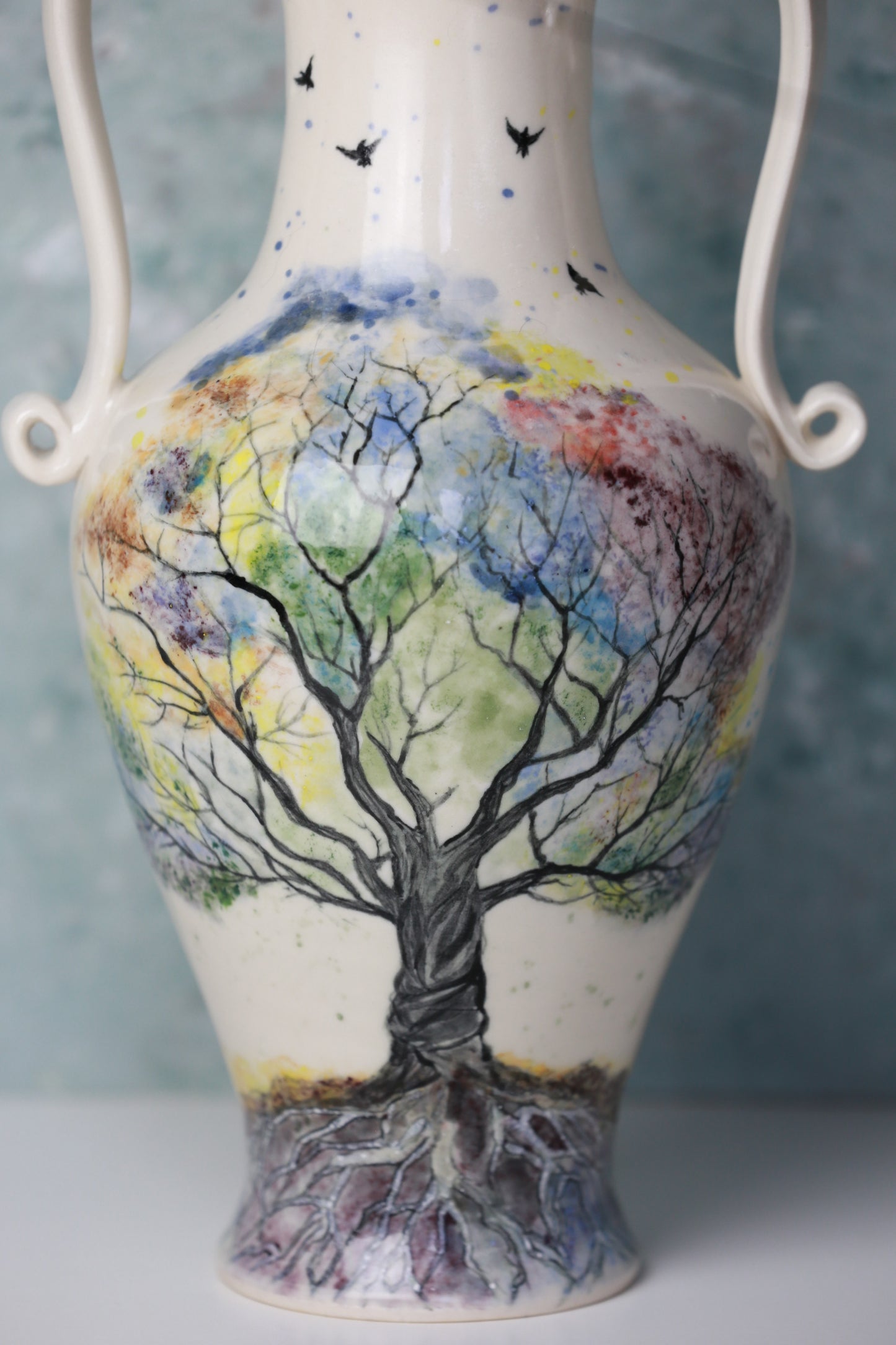 Tree of Life Porcelain Vase with 22 k gold, handmade vase, handpainted vase, vase with handles