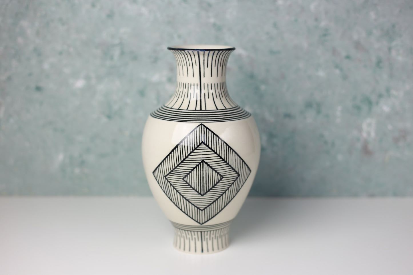 Hand-painted Porcelain Vase with Geometric Lines