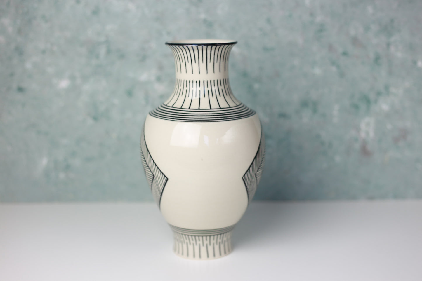 Hand-painted Porcelain Vase with Geometric Lines