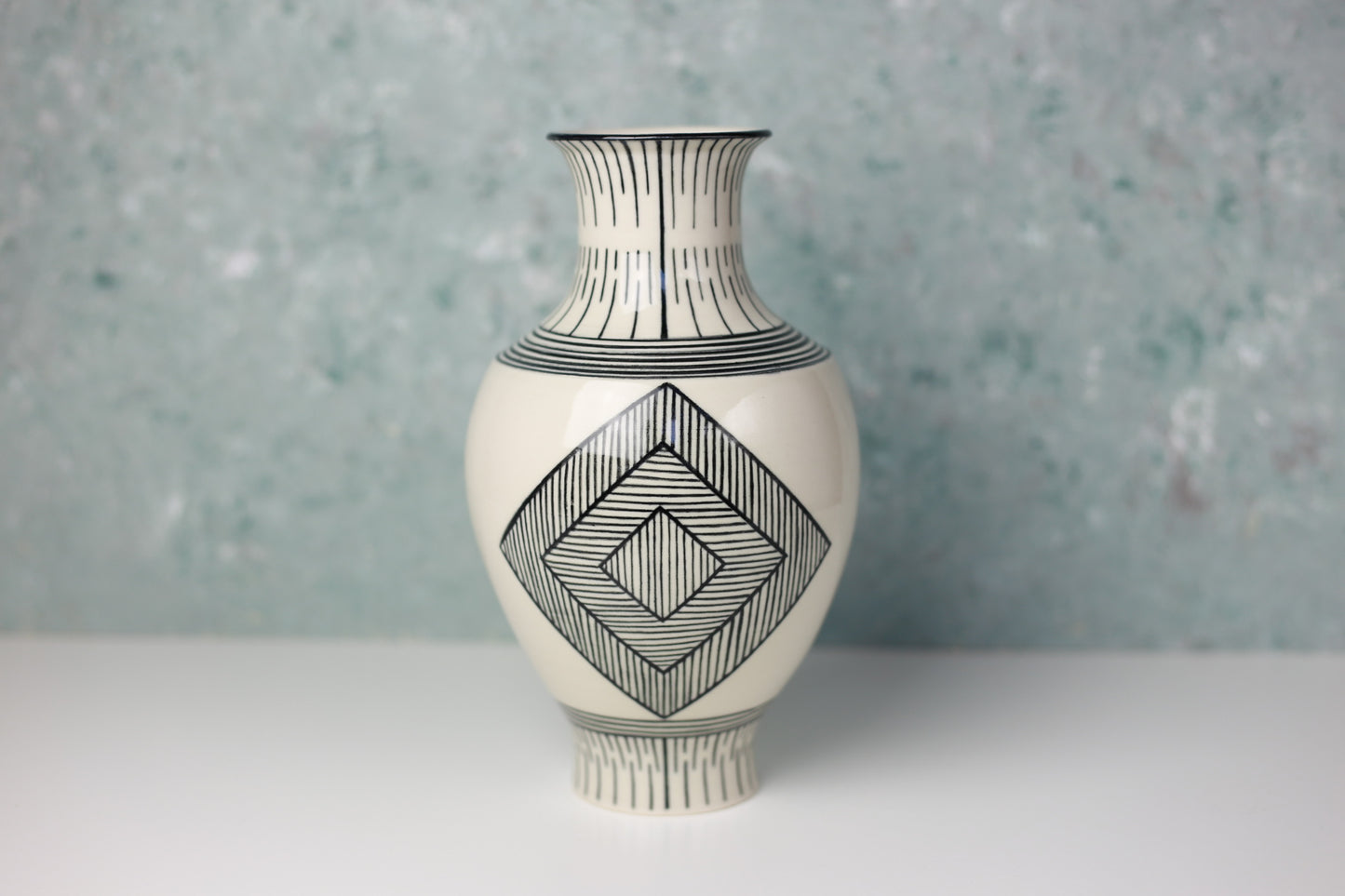 Hand-painted Porcelain Vase with Geometric Lines
