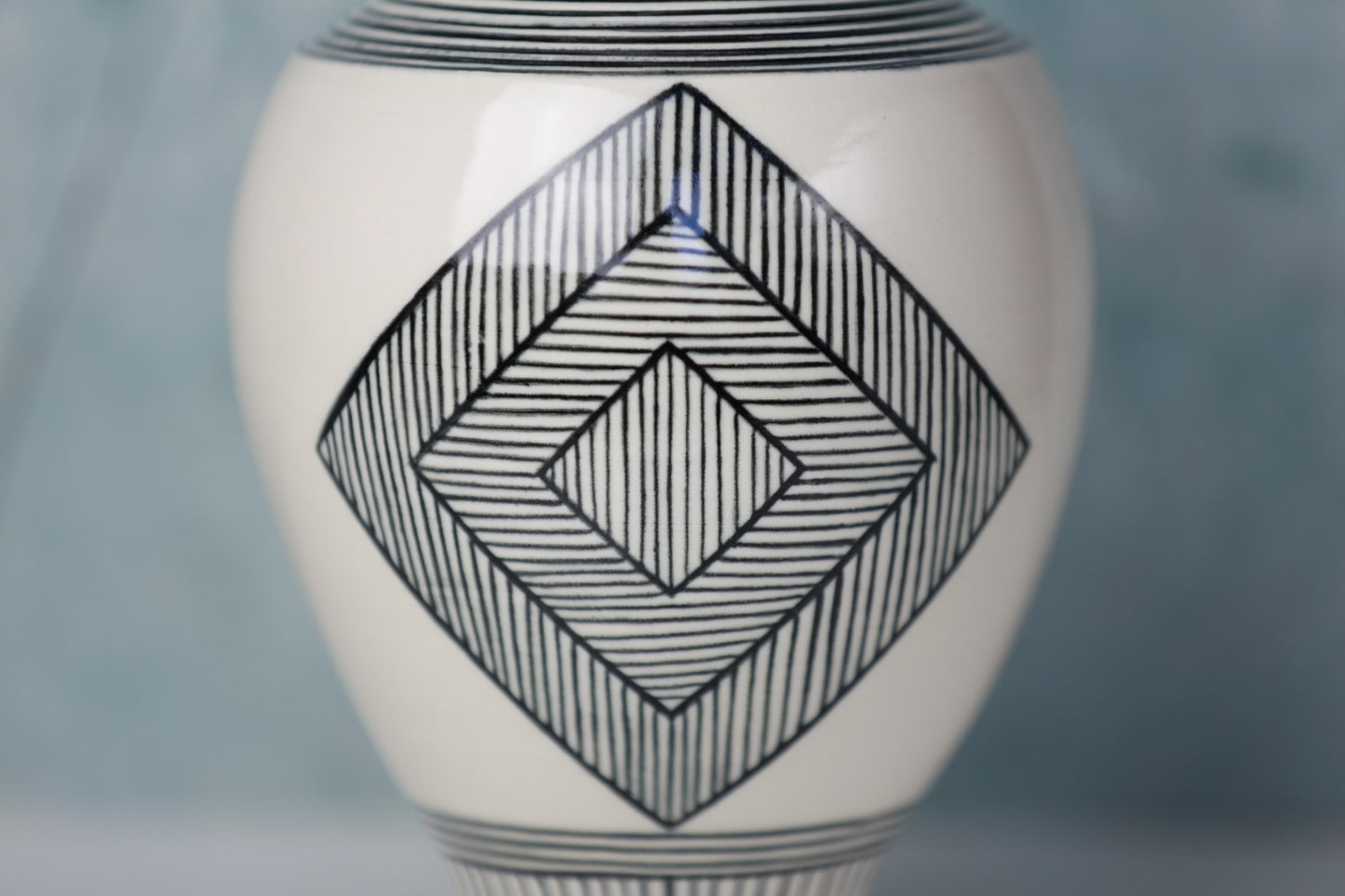 Hand-painted Porcelain Vase with Geometric Lines