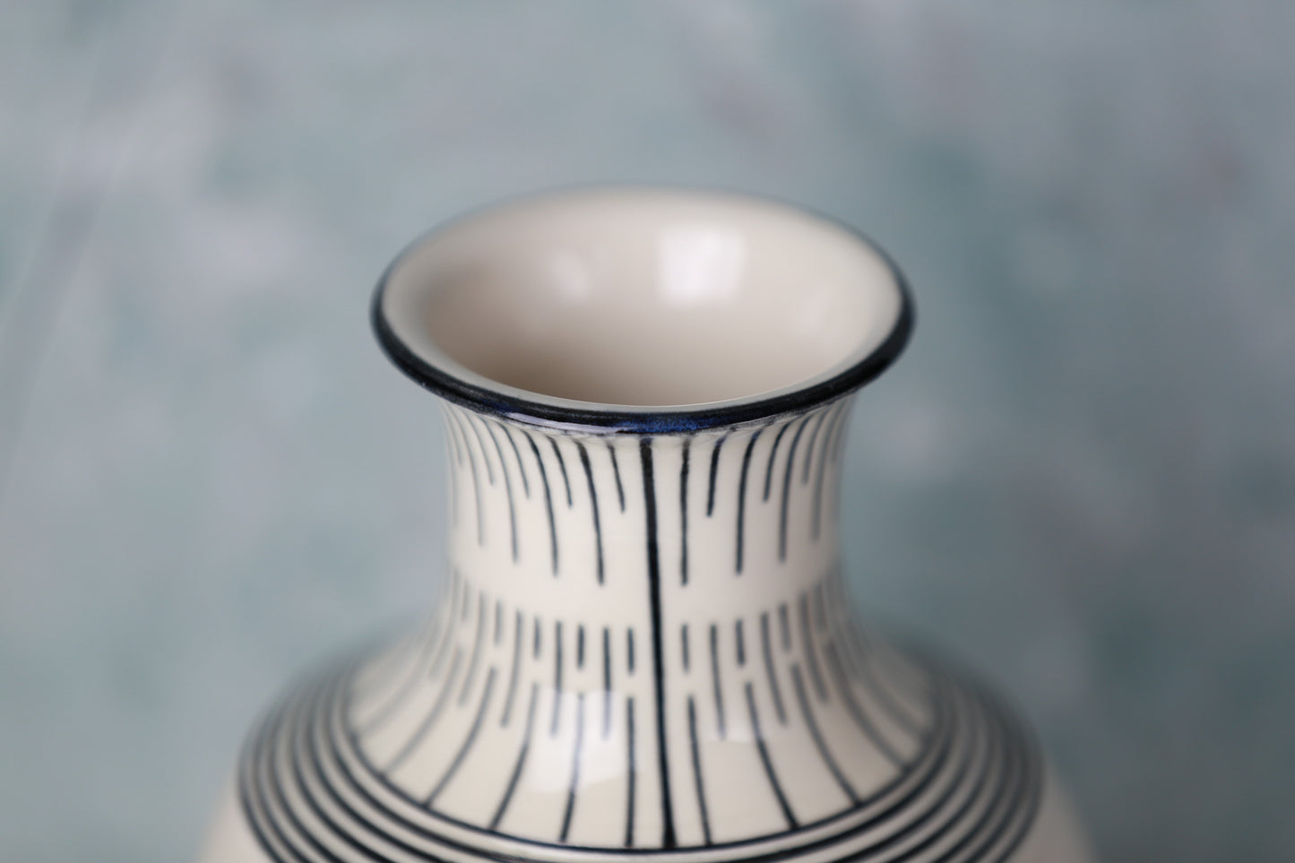 Hand-painted Porcelain Vase with Geometric Lines