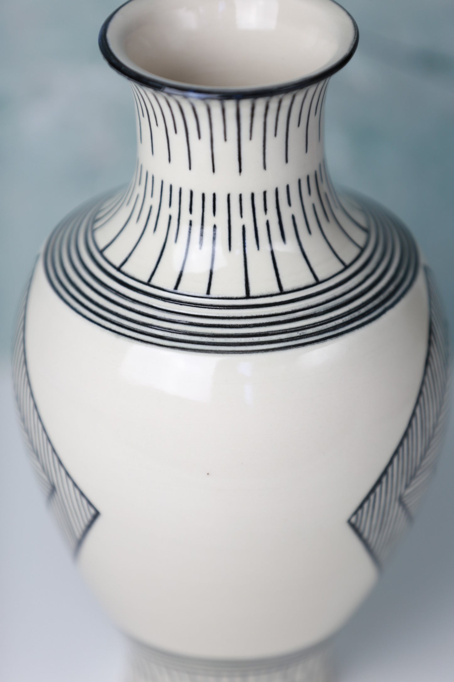 Hand-painted Porcelain Vase with Geometric Lines