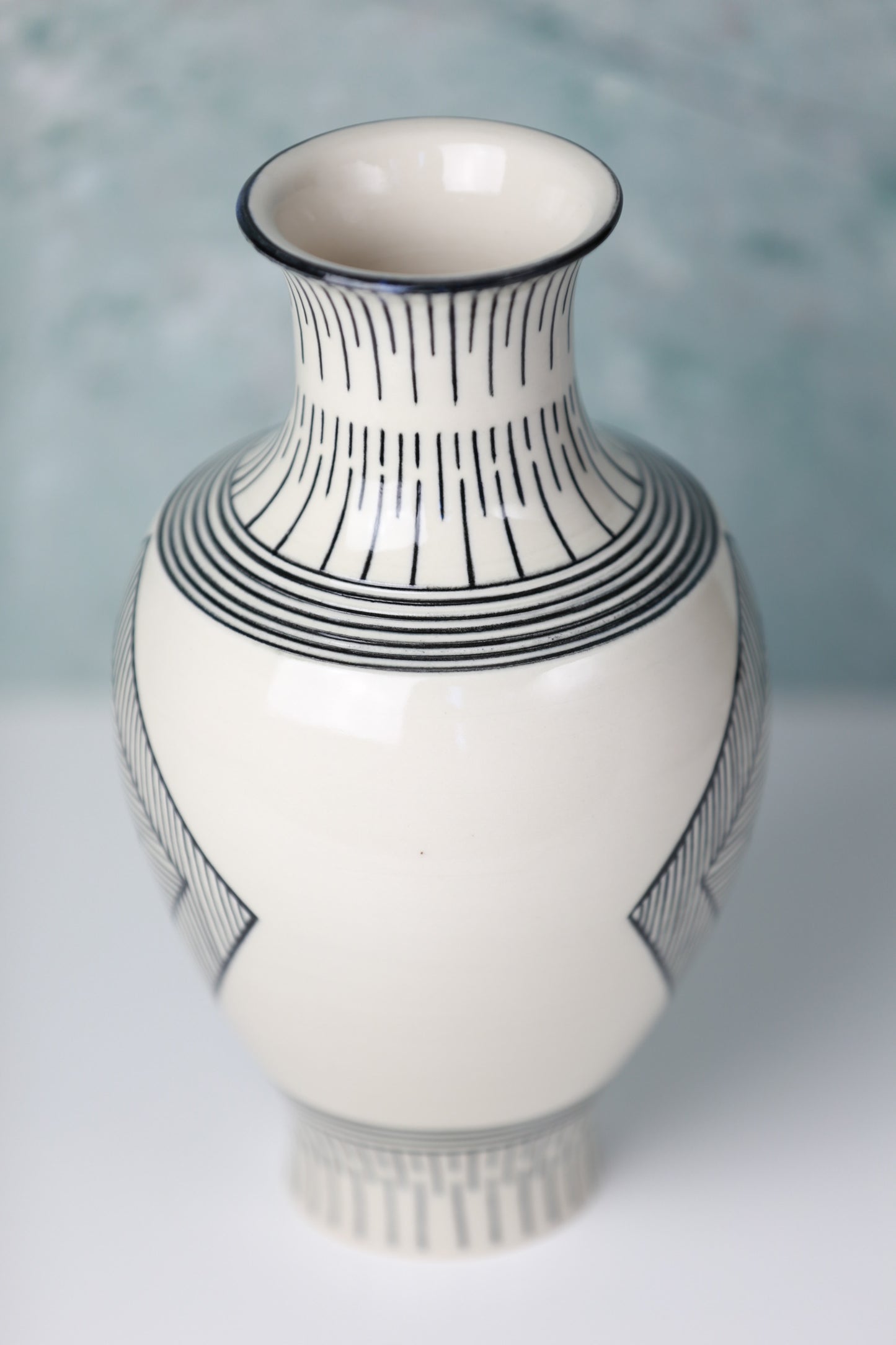 Hand-painted Porcelain Vase with Geometric Lines