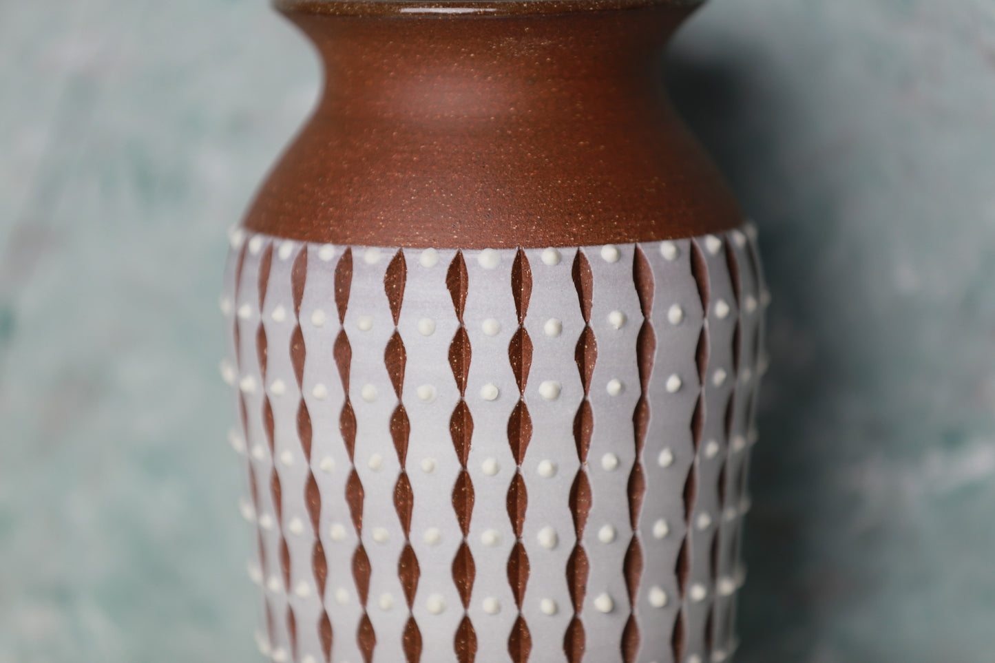 Ceramic Vase with Carved and Dotted Design in Brown