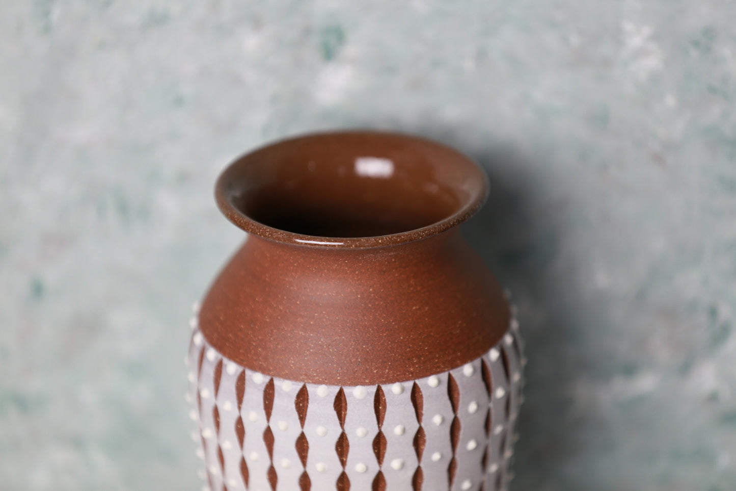 Ceramic Vase with Carved and Dotted Design in Brown