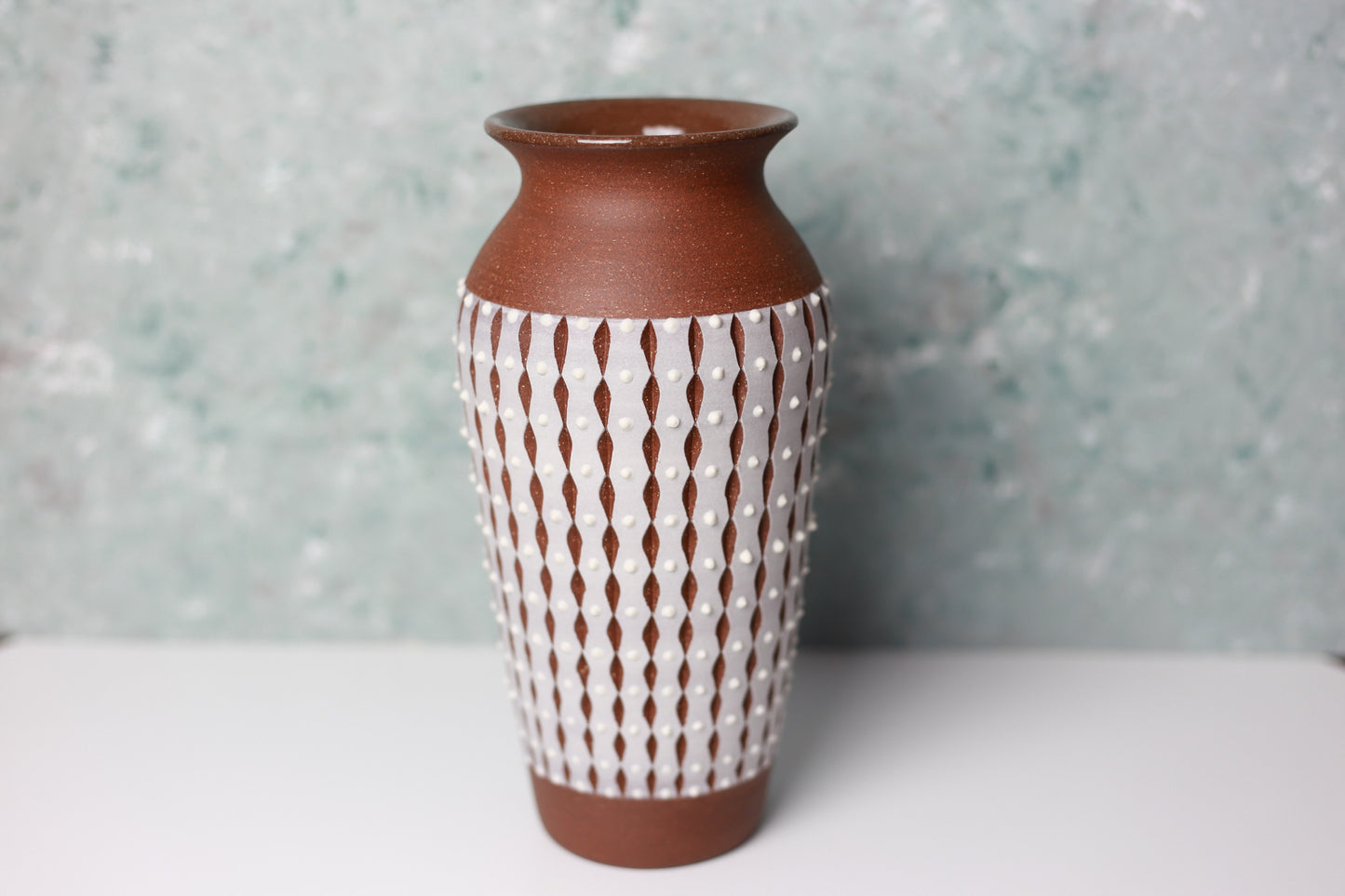 Ceramic Vase with Carved and Dotted Design in Brown