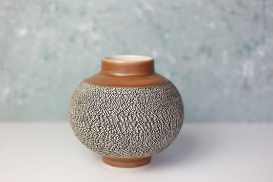 Round Porcelain Vase with Texture in Caramel Brown