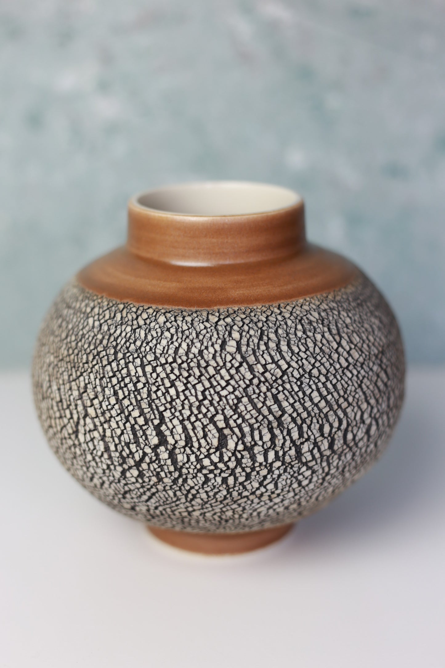 Round Porcelain Vase with Texture in Caramel Brown