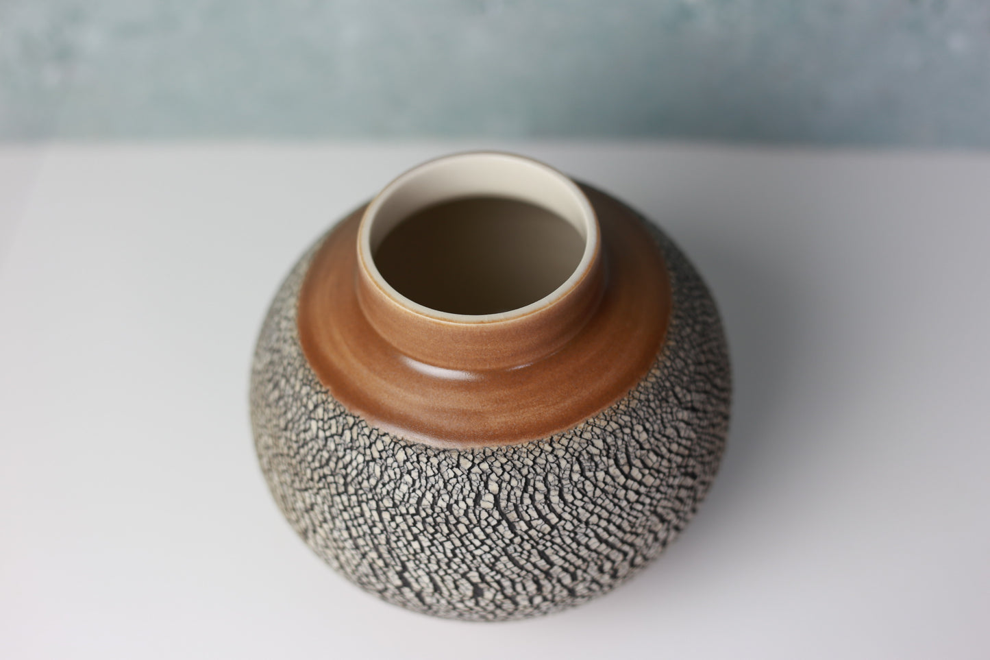 Round Porcelain Vase with Texture in Caramel Brown