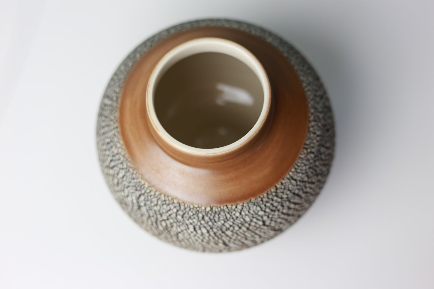 Round Porcelain Vase with Texture in Caramel Brown