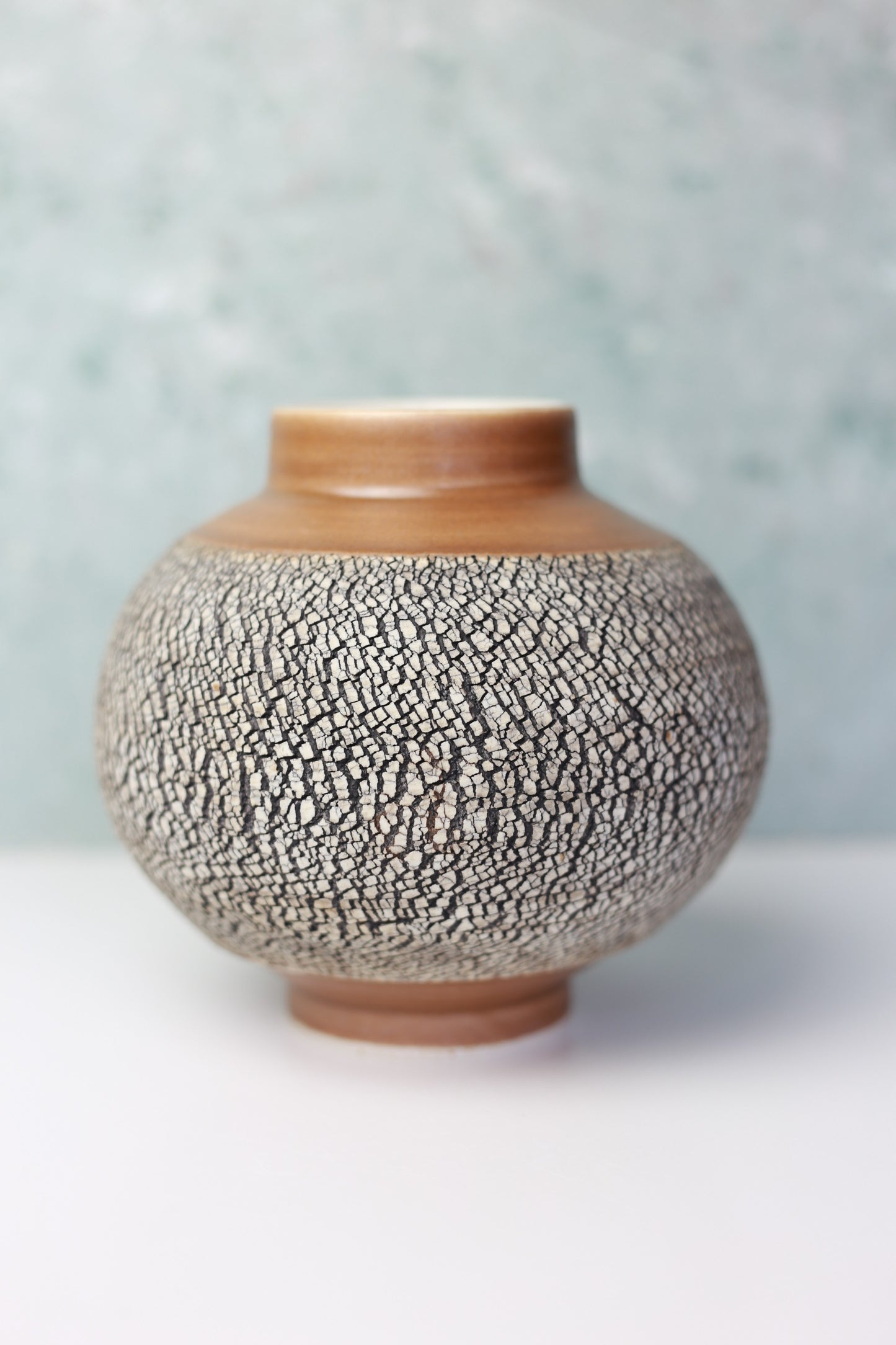 Round Porcelain Vase with Texture in Caramel Brown