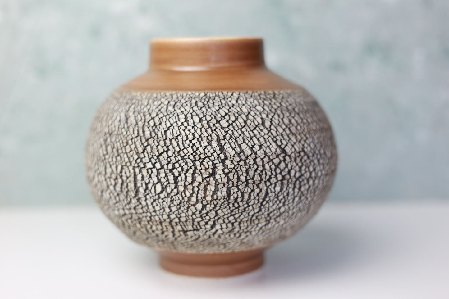 Round Porcelain Vase with Texture in Caramel Brown