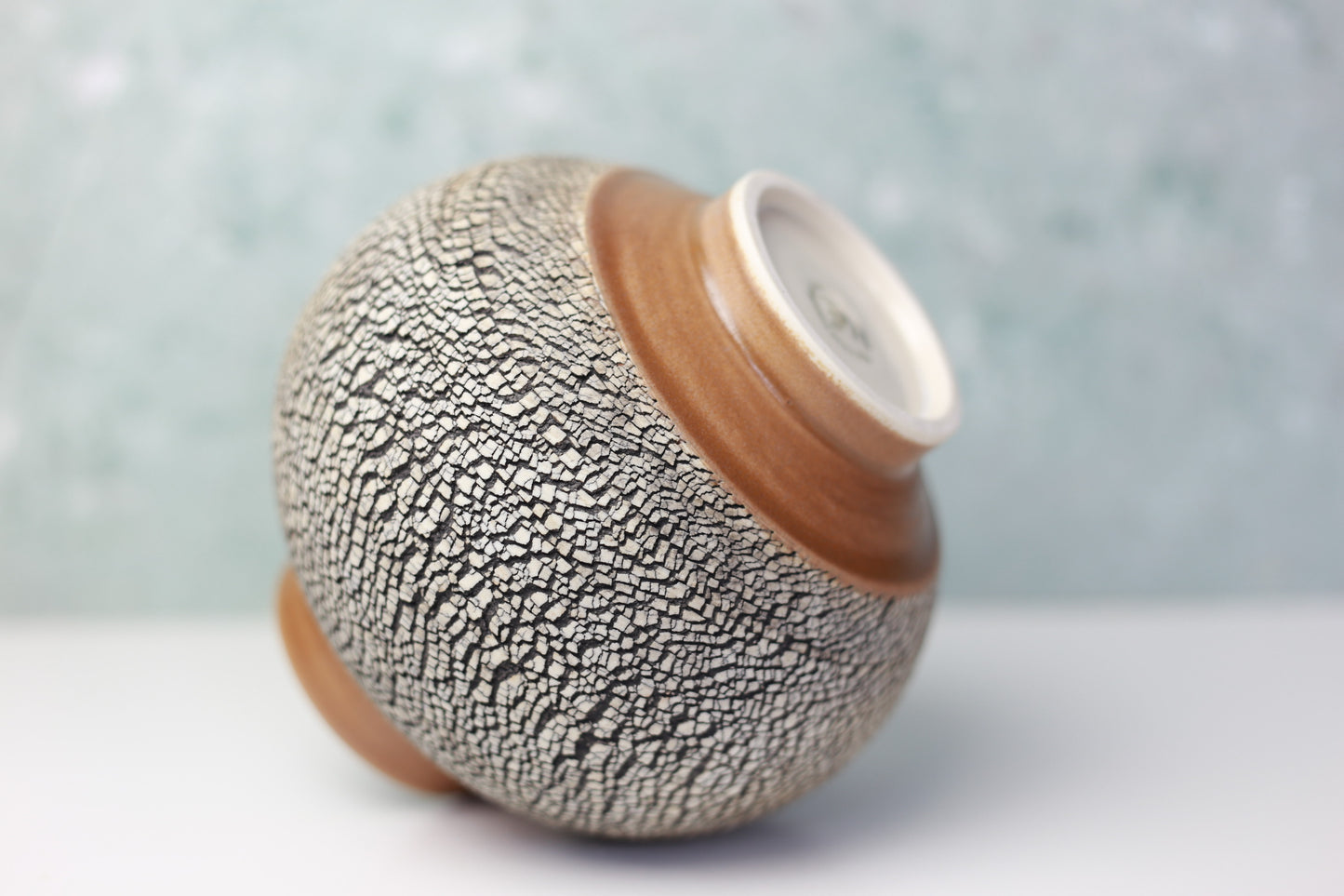 Round Porcelain Vase with Texture in Caramel Brown