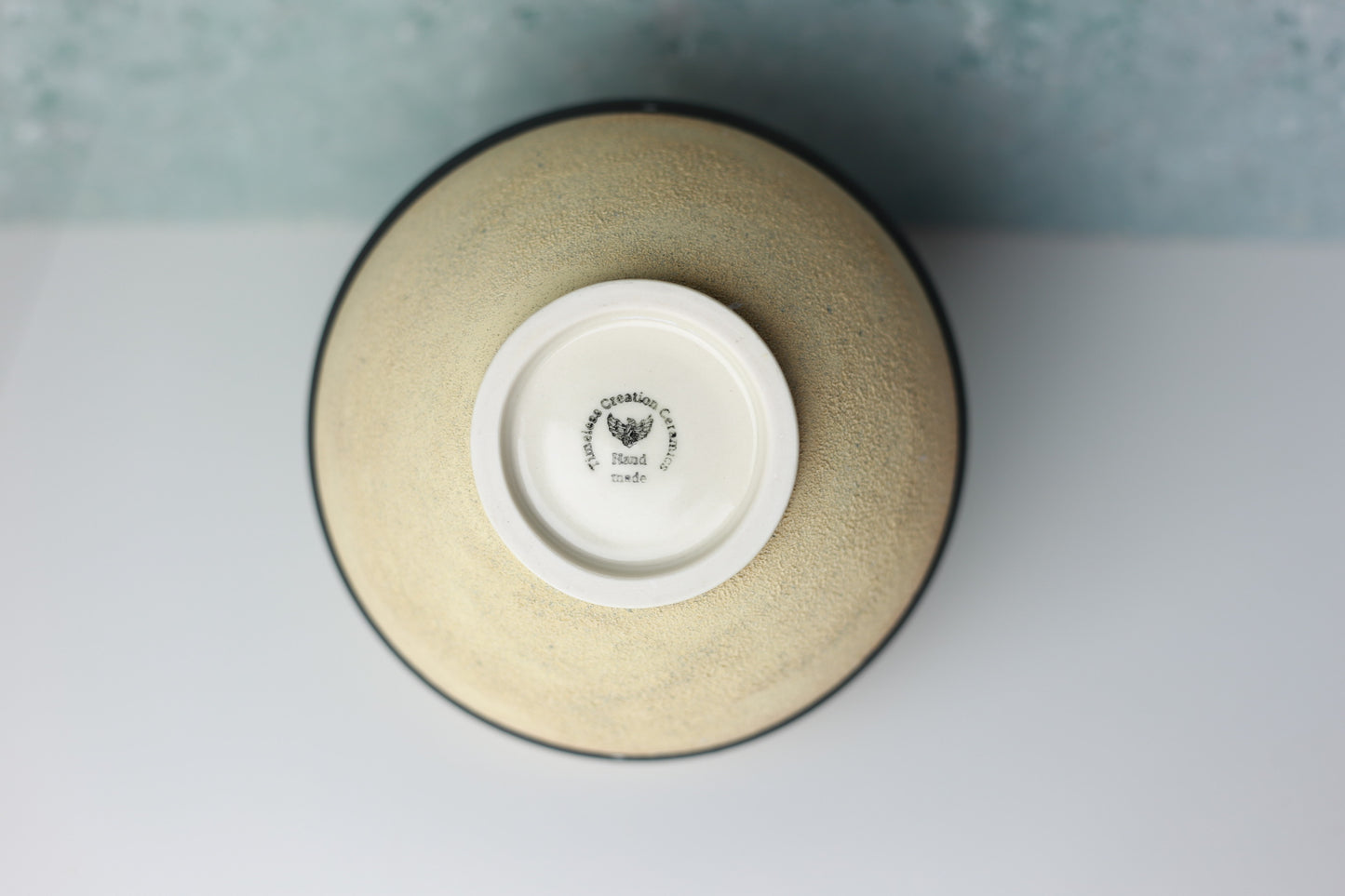 Round Porcelain Vase with Sandy Texture in Beige and Black