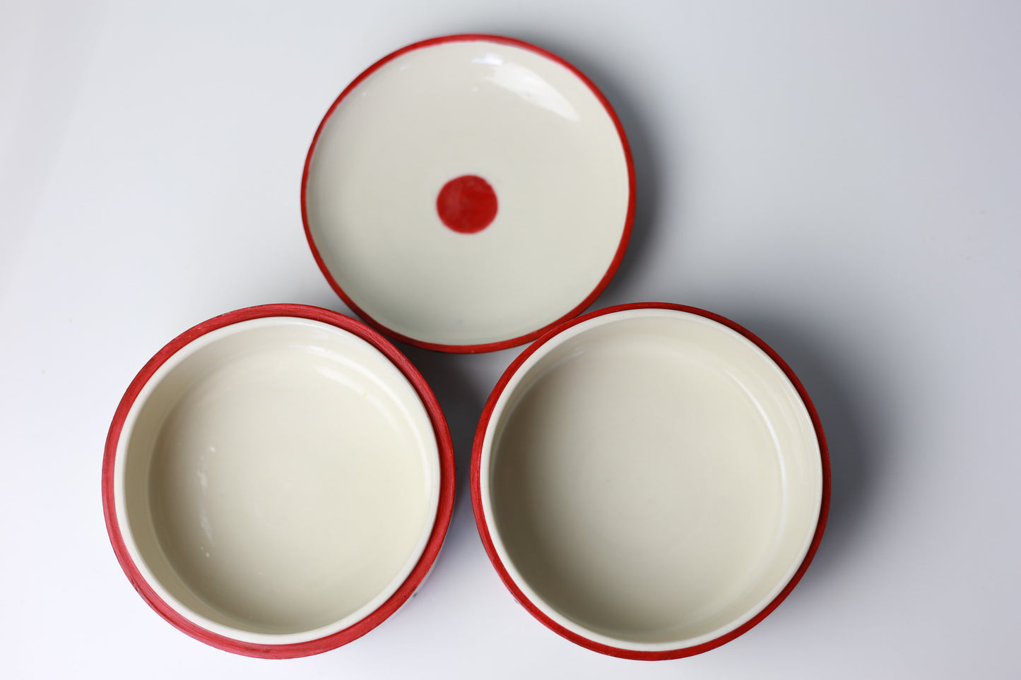Hand-painted Stackable Porcelain Jar with Red and Black Mandala