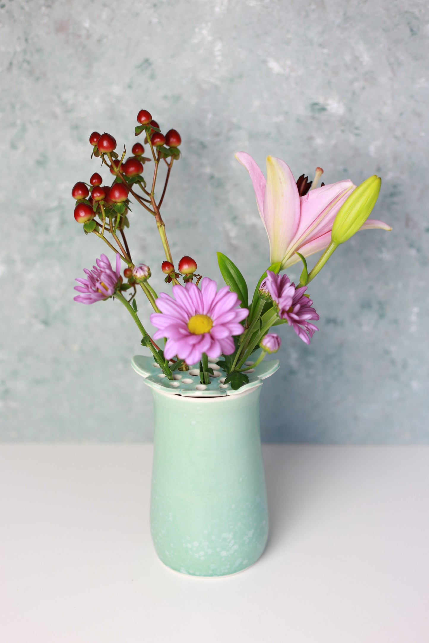 Porcelain Flower Frog Vase in Turquoise
