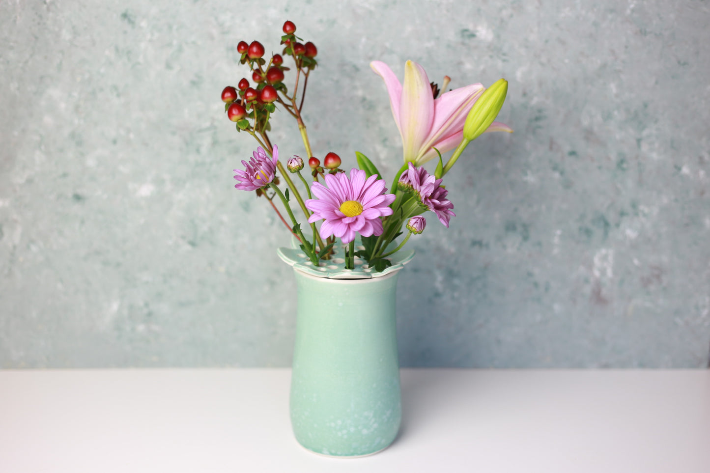 Porcelain Flower Frog Vase in Turquoise
