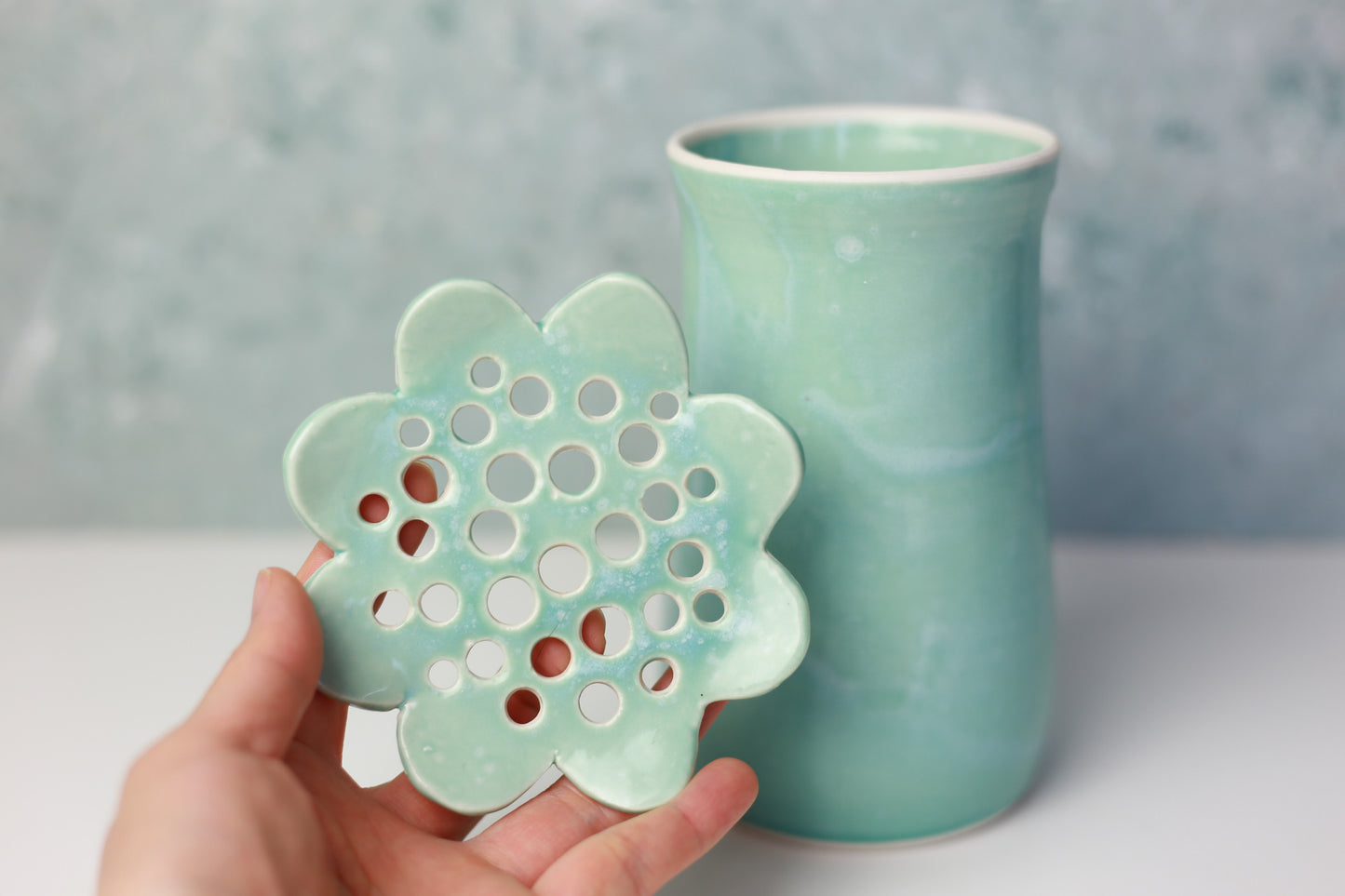 Porcelain Flower Frog Vase in Turquoise