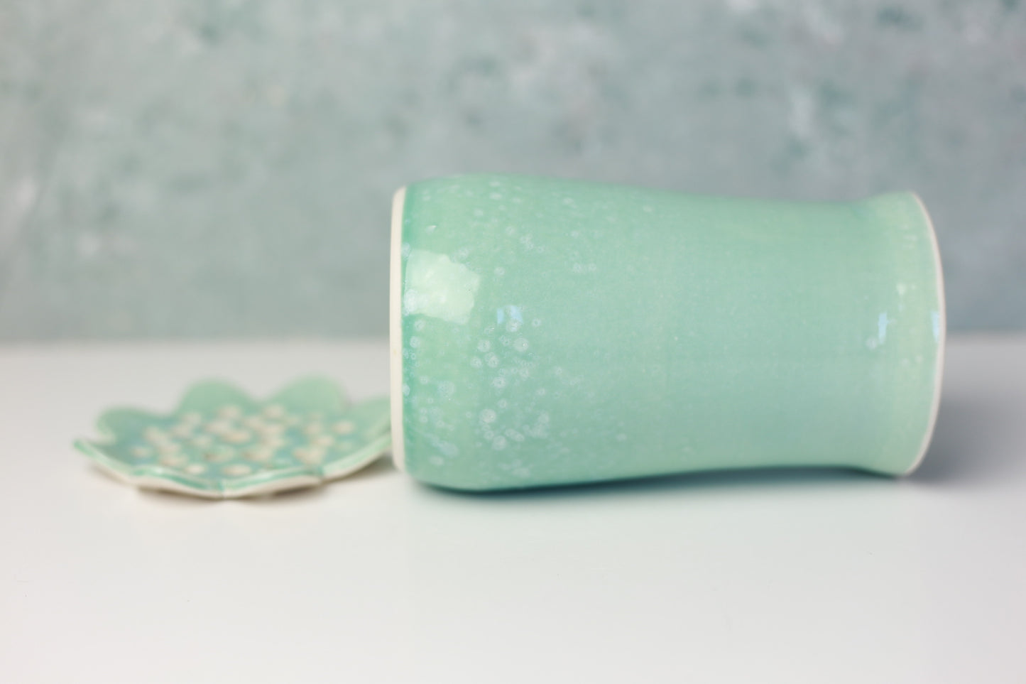 Porcelain Flower Frog Vase in Turquoise