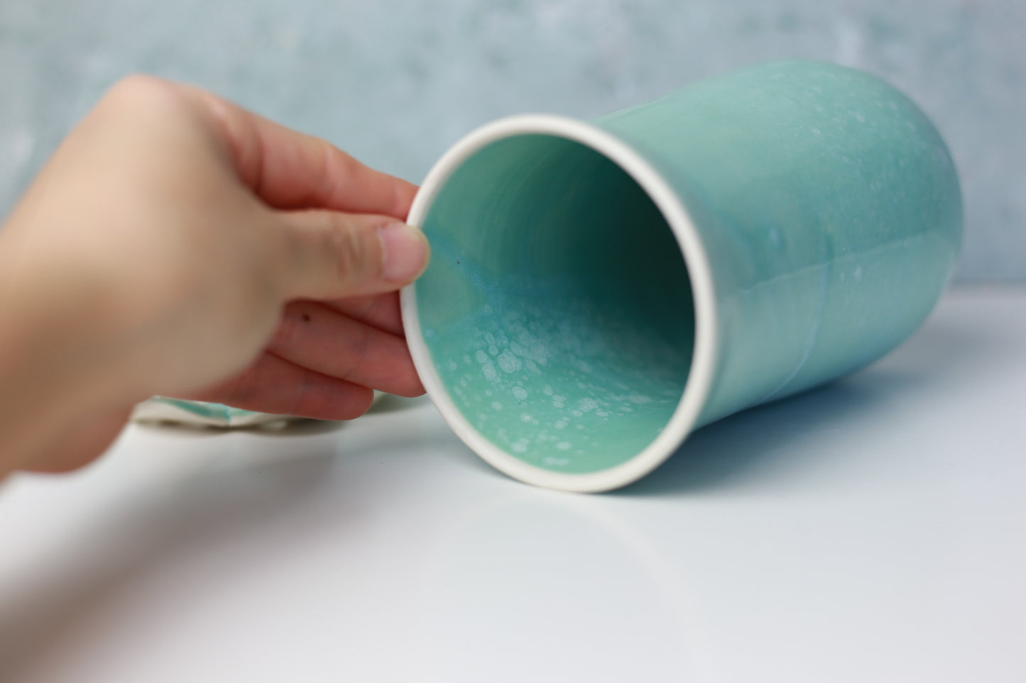 Porcelain Flower Frog Vase in Turquoise