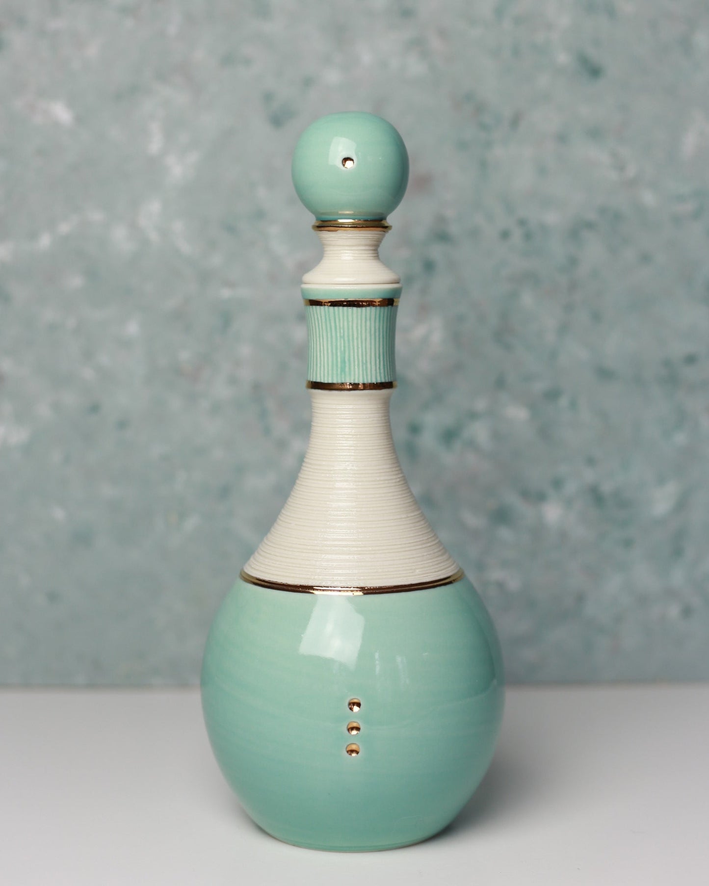Handmade Porcelain Decanter: Turquoise & 22K Gold Ceramic Bottle