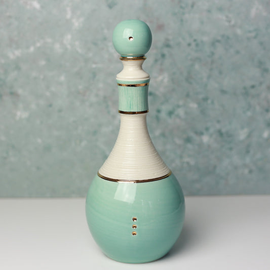 Handmade Porcelain Decanter: Turquoise & 22K Gold Ceramic Bottle