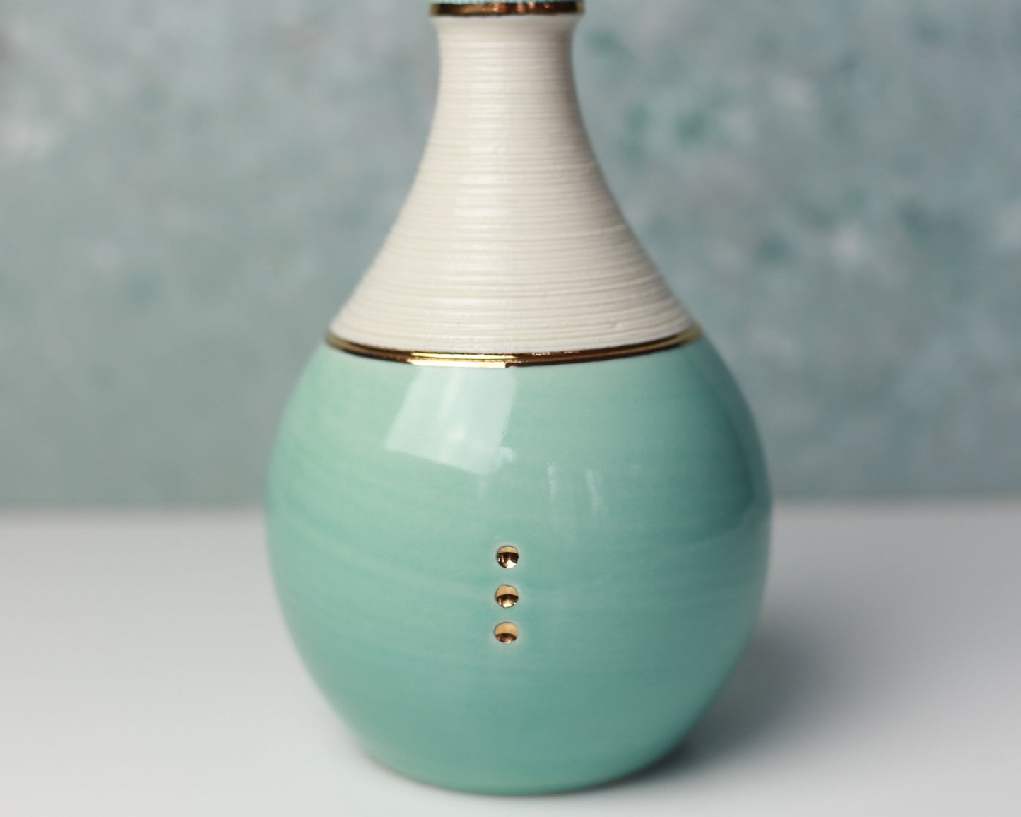 Handmade Porcelain Decanter: Turquoise & 22K Gold Ceramic Bottle
