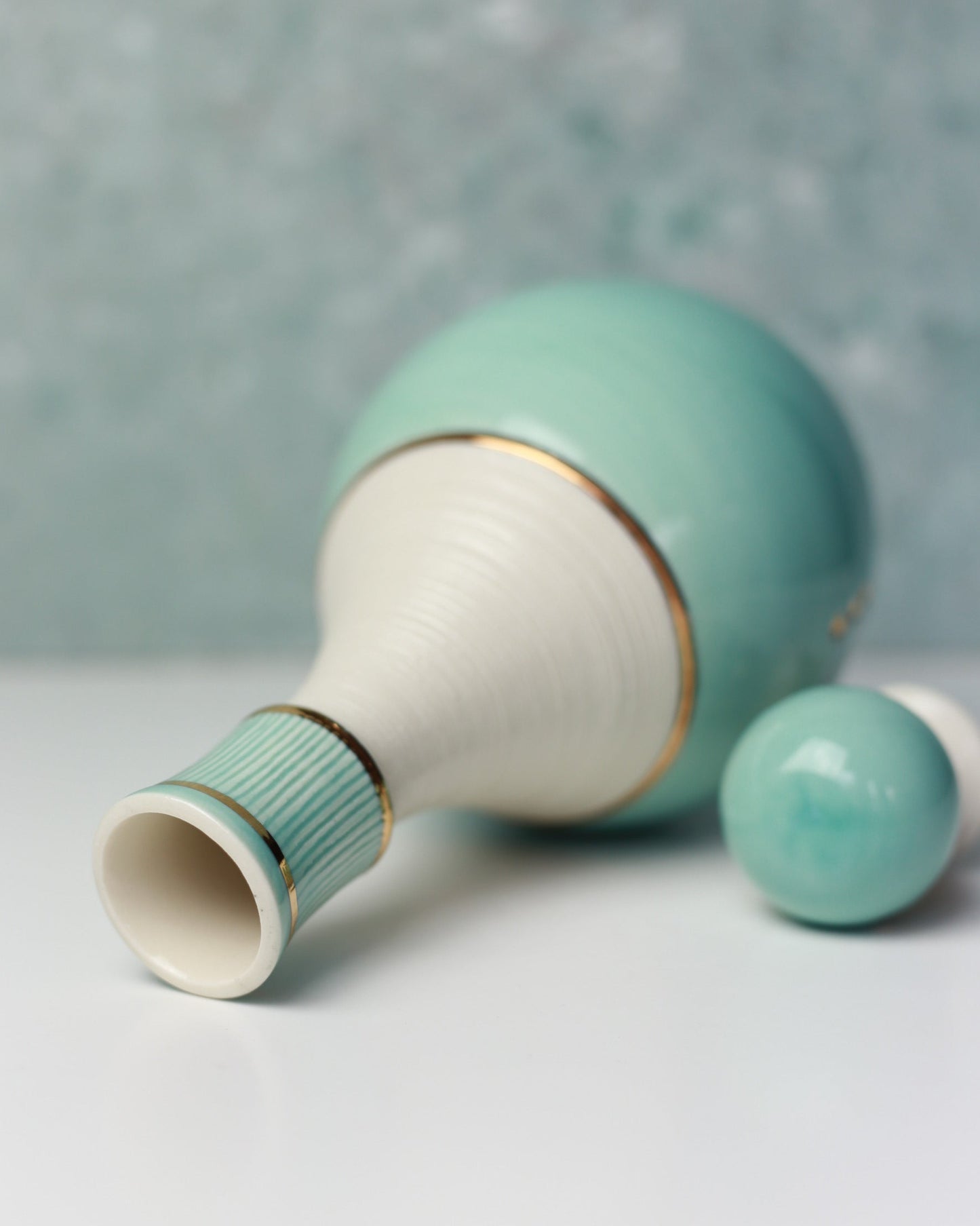 Handmade Porcelain Decanter: Turquoise & 22K Gold Ceramic Bottle