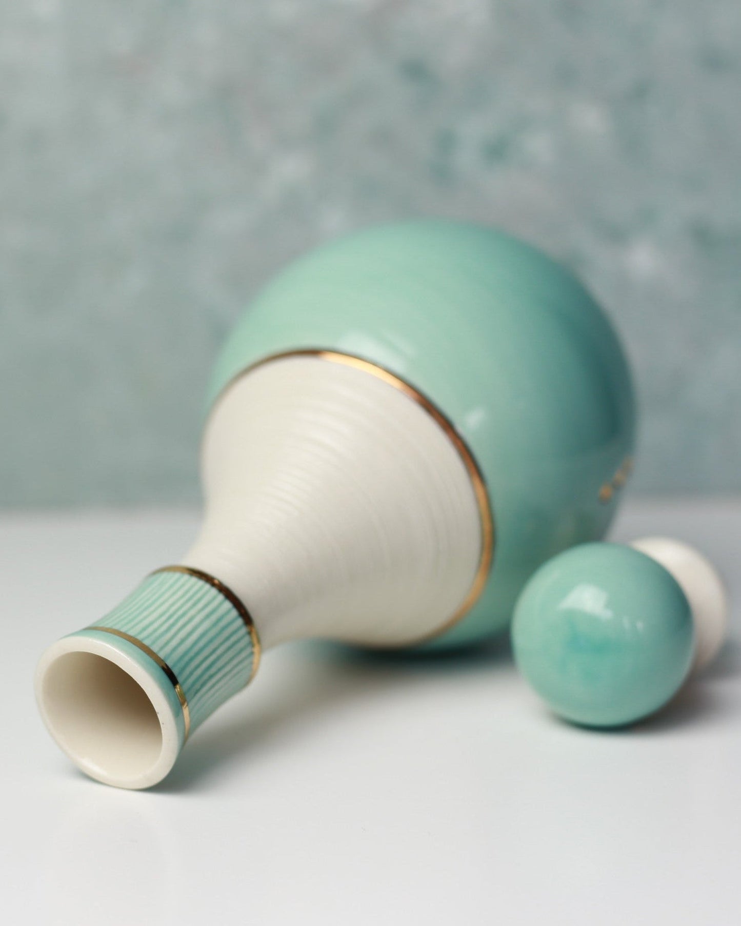 Handmade Porcelain Decanter: Turquoise & 22K Gold Ceramic Bottle