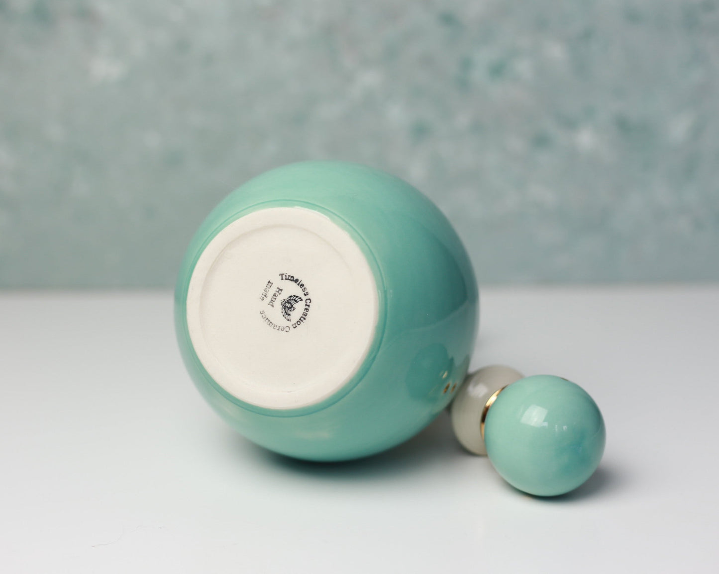 Handmade Porcelain Decanter: Turquoise & 22K Gold Ceramic Bottle